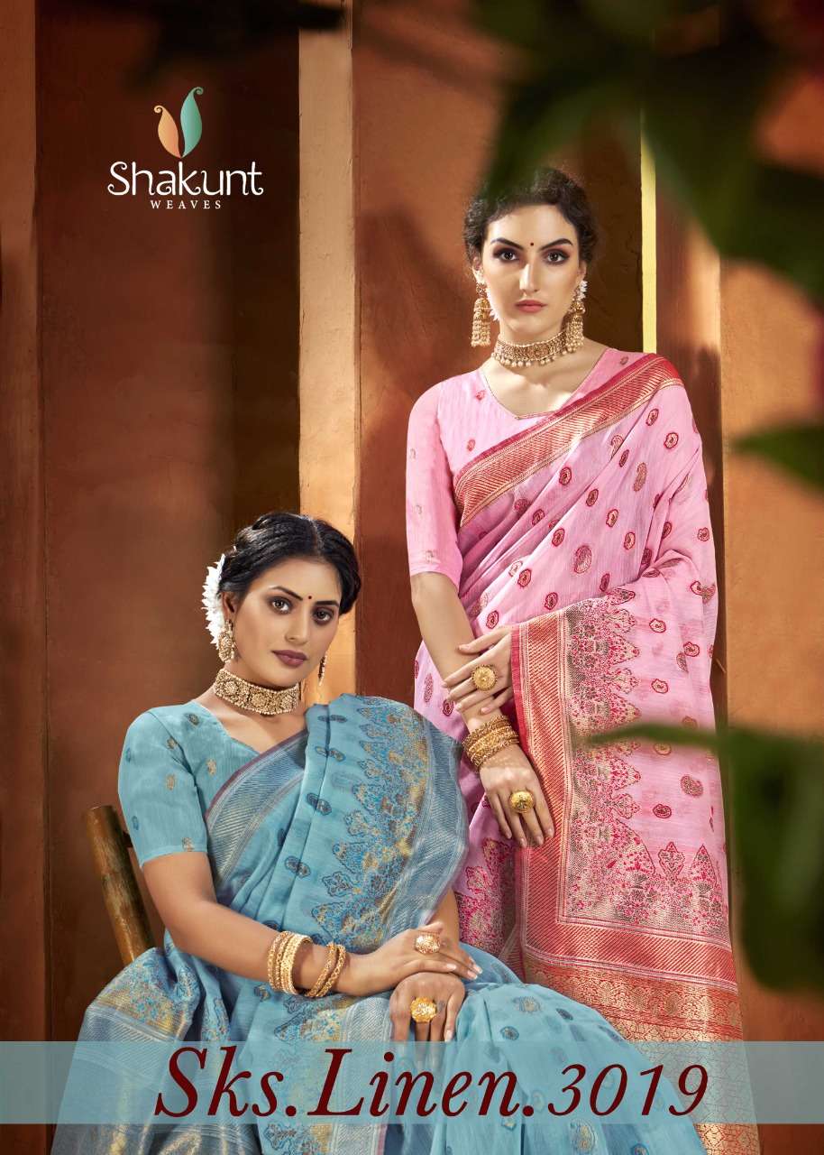 SKS LINEN-3019 BY SHAKUNT 14711 TO 14716 SERIES INDIAN TRADITIONAL WEAR COLLECTION BEAUTIFUL STYLISH FANCY COLORFUL PARTY WEAR & OCCASIONAL WEAR LINEN SAREES AT WHOLESALE PRICE