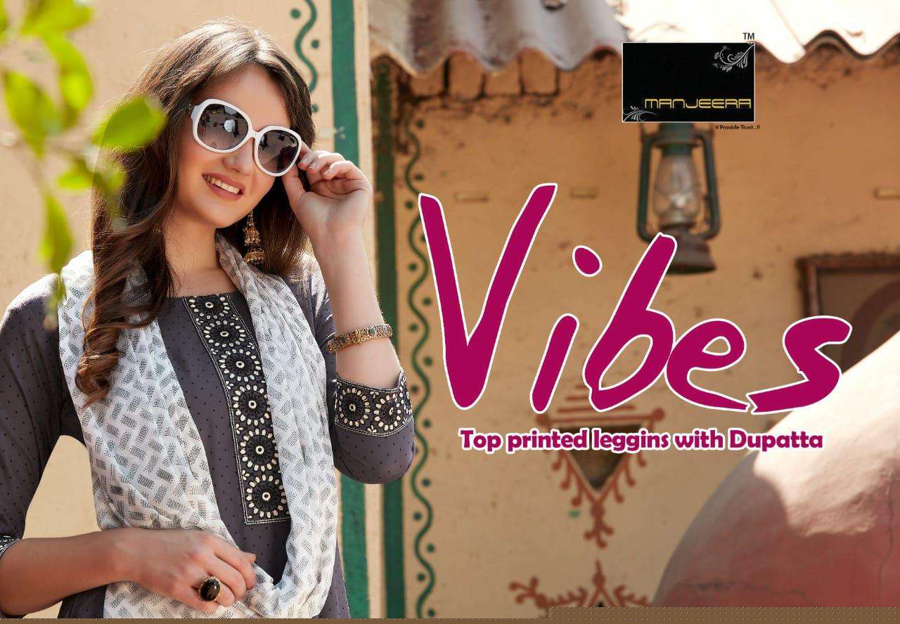 VIBES BY MANJEERA 101 TO 108 SERIES BEAUTIFUL SUITS COLORFUL STYLISH FANCY CASUAL WEAR & ETHNIC WEAR RAYON PRINT WITH WORK DRESSES AT WHOLESALE PRICE