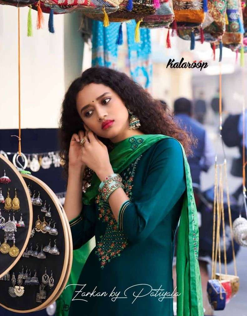ZARKAN BY PATIYALA BY KALAROOP 13033 TO 13038 SERIES BEAUTIFUL SUITS COLORFUL STYLISH FANCY CASUAL WEAR & ETHNIC WEAR JAM SILK DRESSES AT WHOLESALE PRICE