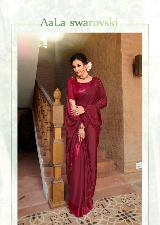 AALA SWAROVSKI BY YADU NANDAN FASHION 01 TO 06 SERIES INDIAN TRADITIONAL WEAR COLLECTION BEAUTIFUL STYLISH FANCY COLORFUL PARTY WEAR & OCCASIONAL WEAR CHINNON SATIN SAREES AT WHOLESALE PRICE