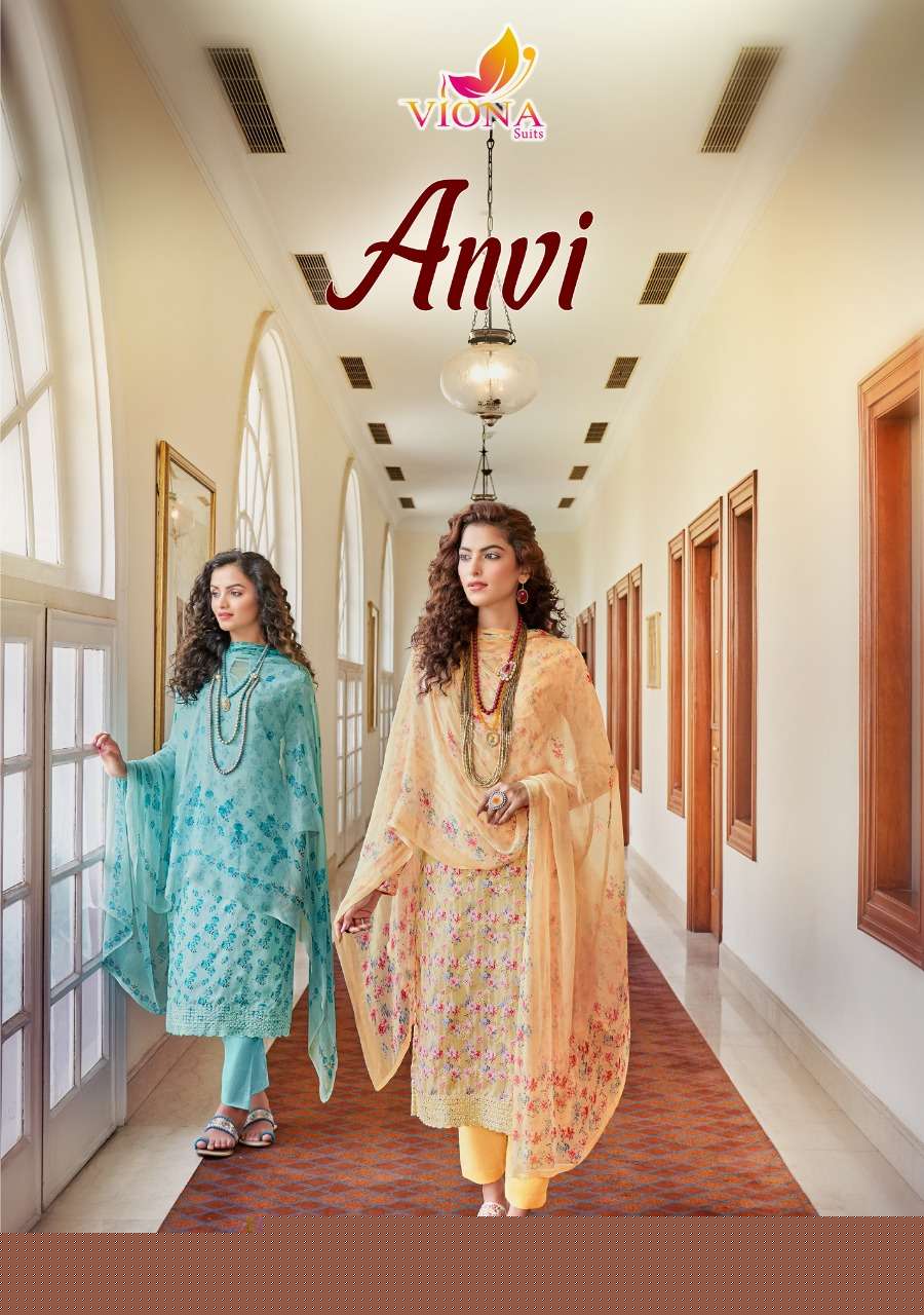 ANVI BY VIONA SUITS 1001 TO 1008 SERIES BEAUTIFUL SUITS COLORFUL STYLISH FANCY CASUAL WEAR & ETHNIC WEAR PURE COTTON PRINT DRESSES AT WHOLESALE PRICE