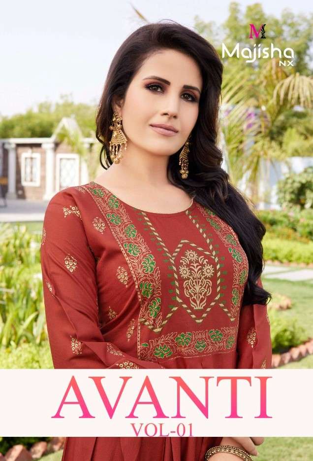 AVANTI VOL-1 BY MAJISHA NX 1001 TO 1009 SERIES BEAUTIFUL STYLISH FANCY COLORFUL CASUAL WEAR & ETHNIC WEAR RAYON SLUB GOWNS AT WHOLESALE PRICE