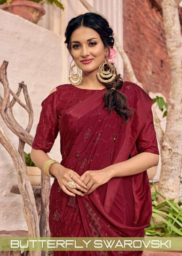 BUTTERFLY SWAROVSKI BY YADU NANDAN FASHION 01 TO 06 SERIES INDIAN TRADITIONAL WEAR COLLECTION BEAUTIFUL STYLISH FANCY COLORFUL PARTY WEAR & OCCASIONAL WEAR CHINNON SATIN SAREES AT WHOLESALE PRICE