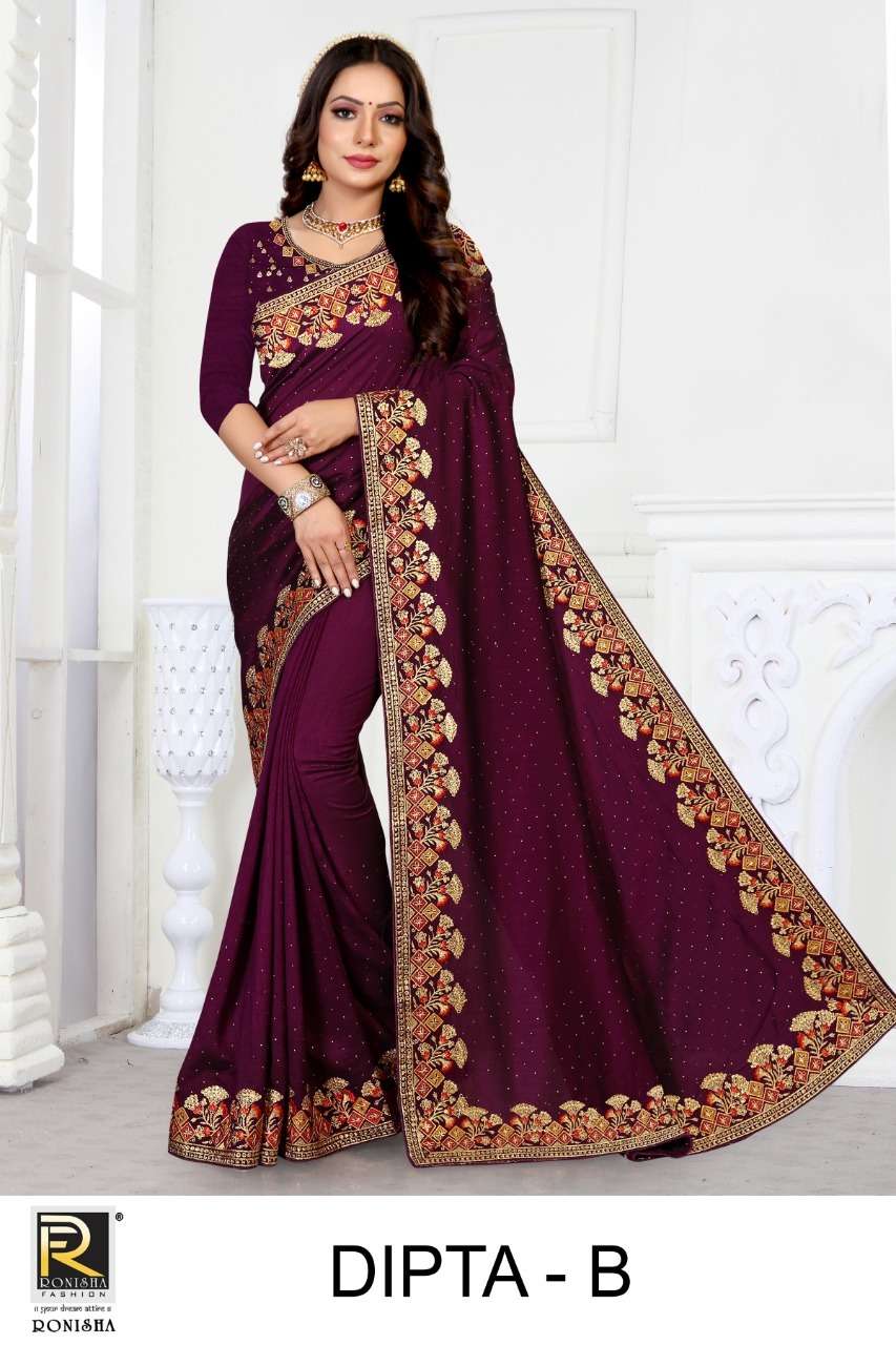 DIPTA BY RONISHA A TO F SERIES INDIAN TRADITIONAL WEAR COLLECTION BEAUTIFUL STYLISH FANCY COLORFUL PARTY WEAR & OCCASIONAL WEAR VICHITRA SILK SAREES AT WHOLESALE PRICE