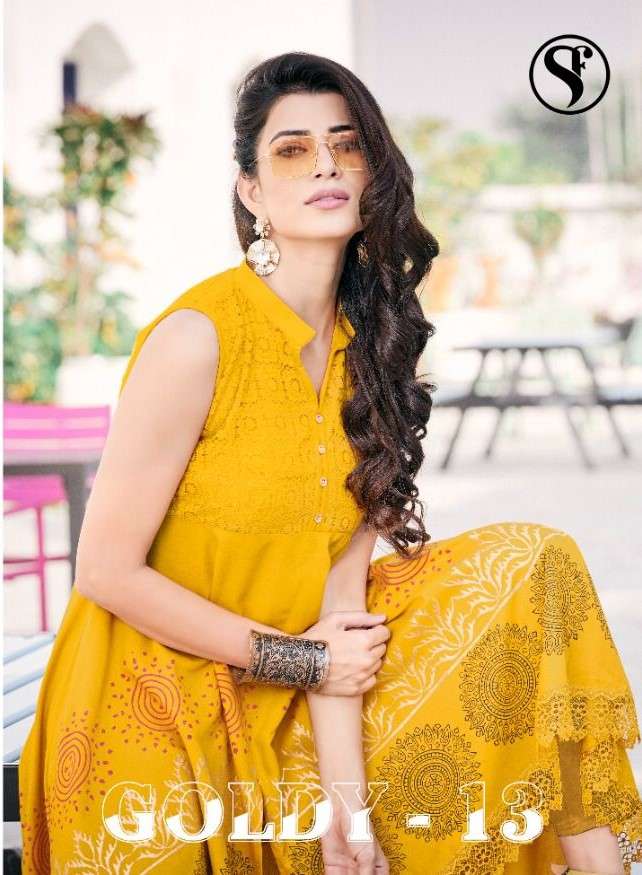 GOLDY VOL-13 BY SWEETY FASHION 3001 TO 3008 SERIES DESIGNER STYLISH FANCY COLORFUL BEAUTIFUL PARTY WEAR & ETHNIC WEAR COLLECTION RAYON KURTIS AT WHOLESALE PRICE