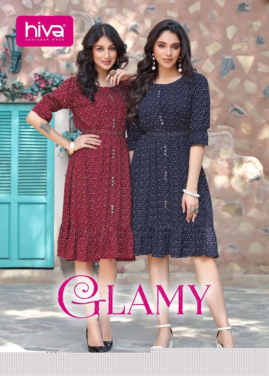 GLAMY BY HIVA 101 TO 106 SERIES DESIGNER STYLISH FANCY COLORFUL BEAUTIFUL PARTY WEAR & ETHNIC WEAR COLLECTION PURE RAYON KURTIS AT WHOLESALE PRICE