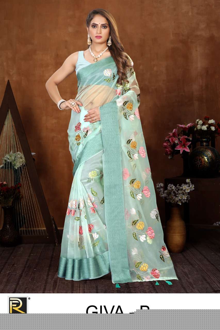 GIVA BY RONISHA FASHION A TO E SERIES INDIAN TRADITIONAL WEAR COLLECTION BEAUTIFUL STYLISH FANCY COLORFUL PARTY WEAR & OCCASIONAL WEAR ORGANZA SAREES AT WHOLESALE PRICE