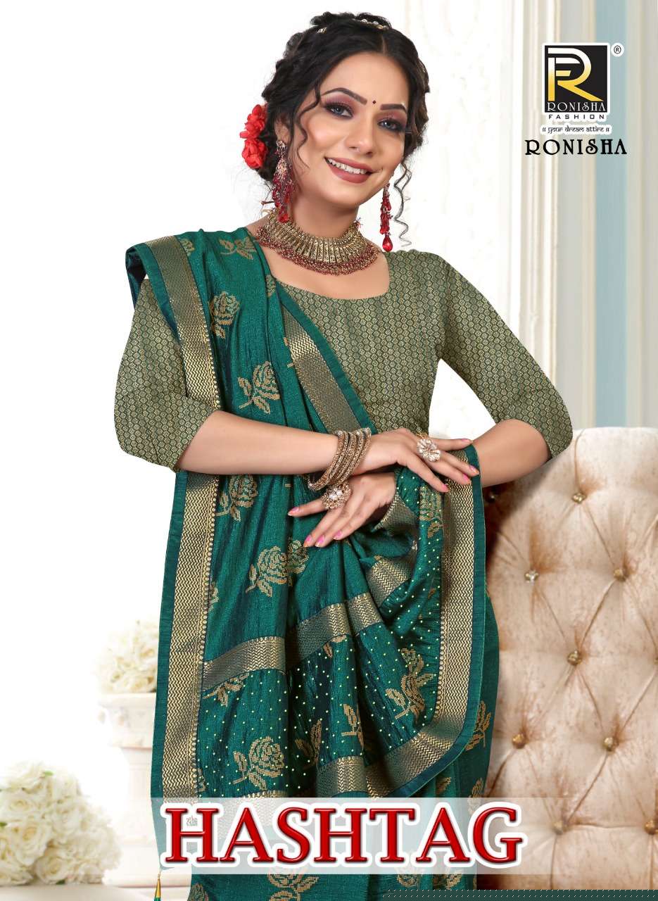 HASHTAG BY RONISHA FASHION 1001 TO 1006 SERIES INDIAN TRADITIONAL WEAR COLLECTION BEAUTIFUL STYLISH FANCY COLORFUL PARTY WEAR & OCCASIONAL WEAR VICHITRA SILK SAREES AT WHOLESALE PRICE