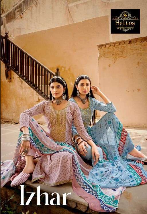IZHAR BY SELTOS 1001 TO 1008 SERIES BEAUTIFUL SUITS COLORFUL STYLISH FANCY CASUAL WEAR & ETHNIC WEAR PURE RAYON PRINT DRESSES AT WHOLESALE PRICE