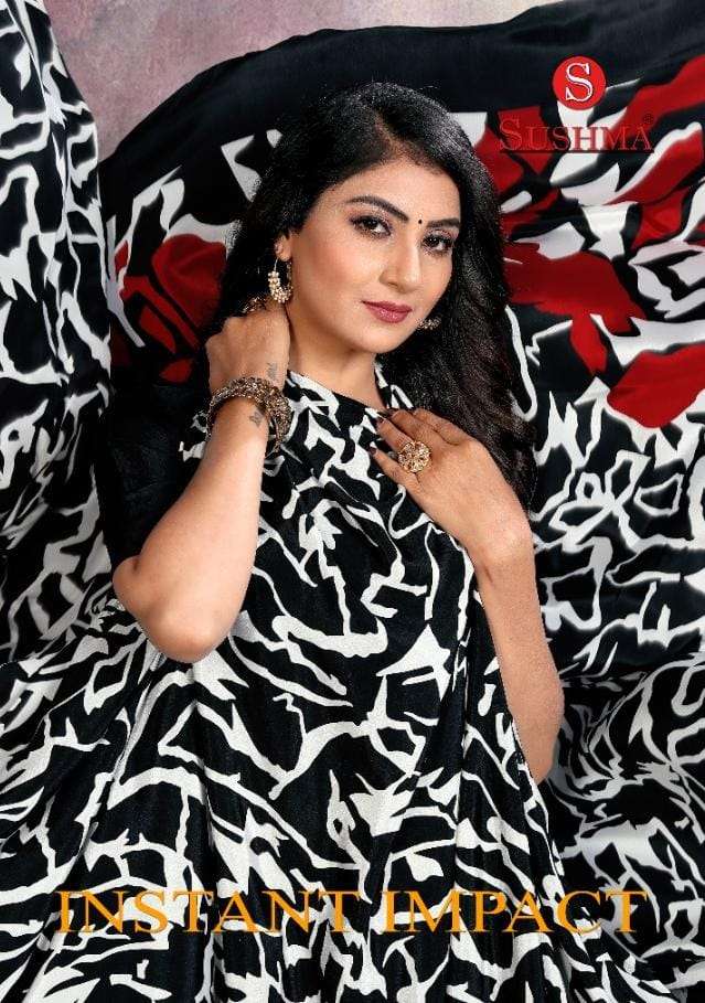 INSTANT IMPACT BY SUSHMA INDIAN TRADITIONAL WEAR COLLECTION BEAUTIFUL STYLISH FANCY COLORFUL PARTY WEAR & OCCASIONAL WEAR CREPE SAREES AT WHOLESALE PRICE