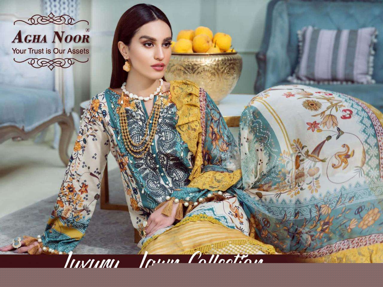 LUXURY LAWN COLLECTION VOL-6 BY AGHA NOOR 2051 TO 2056 SERIES BEAUTIFUL SUITS COLORFUL STYLISH FANCY CASUAL WEAR & ETHNIC WEAR PURE LAWN COTTON PRINT DRESSES AT WHOLESALE PRICE