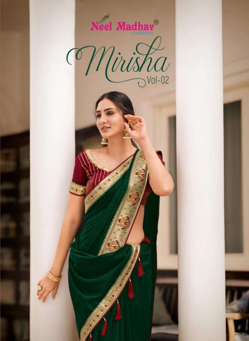 MIRISHA VOL-2 BY NEEL MADHAV 21016 TO 21026 SERIES INDIAN TRADITIONAL WEAR COLLECTION BEAUTIFUL STYLISH FANCY COLORFUL PARTY WEAR & OCCASIONAL WEAR SATIN GEORGETTE SAREES AT WHOLESALE PRICE