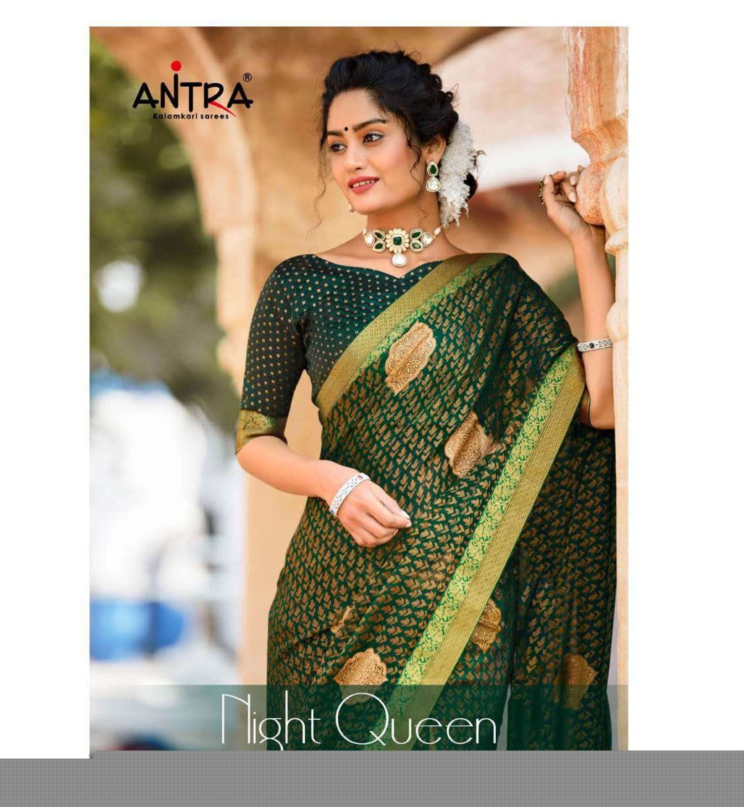 NIGHT QUEEN BY ANTRA 82201 TO 82210 SERIES INDIAN TRADITIONAL WEAR COLLECTION BEAUTIFUL STYLISH FANCY COLORFUL PARTY WEAR & OCCASIONAL WEAR BRASSO PRINT SAREES AT WHOLESALE PRICE