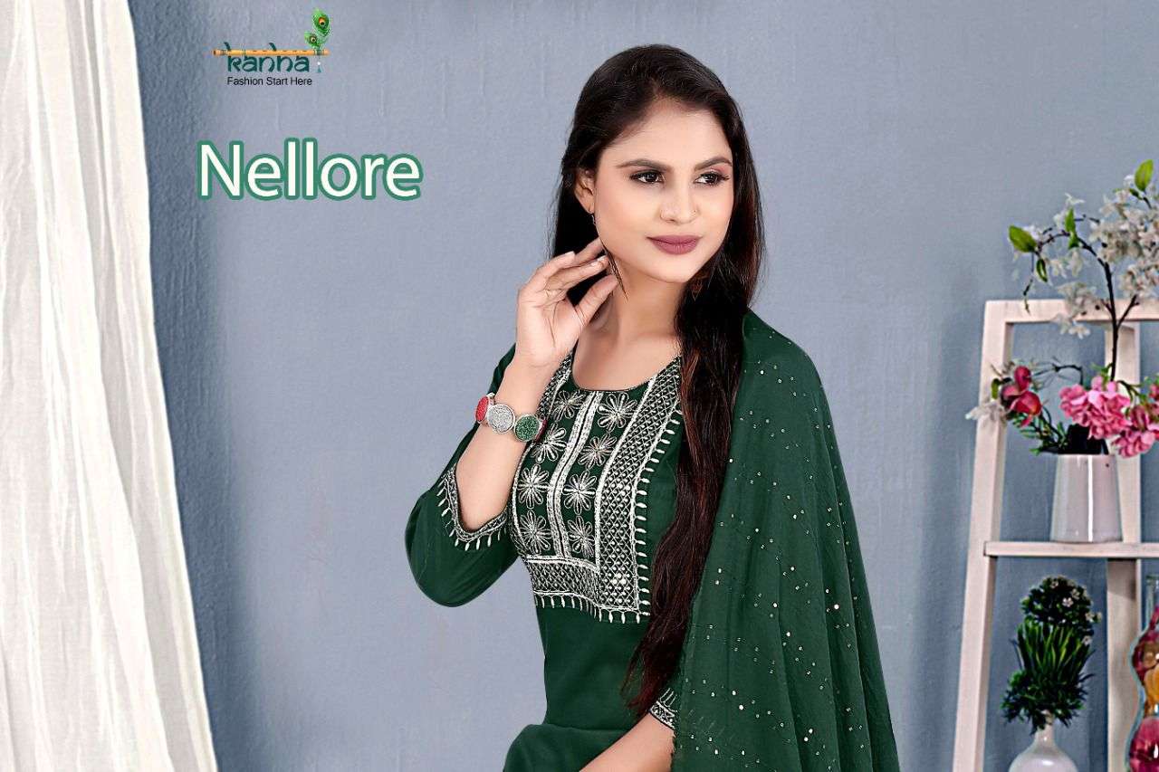 NELLORE BY KANHA 101 TO 106 SERIES BEAUTIFUL SUITS COLORFUL STYLISH FANCY CASUAL WEAR & ETHNIC WEAR RAYON WITH WORK DRESSES AT WHOLESALE PRICE