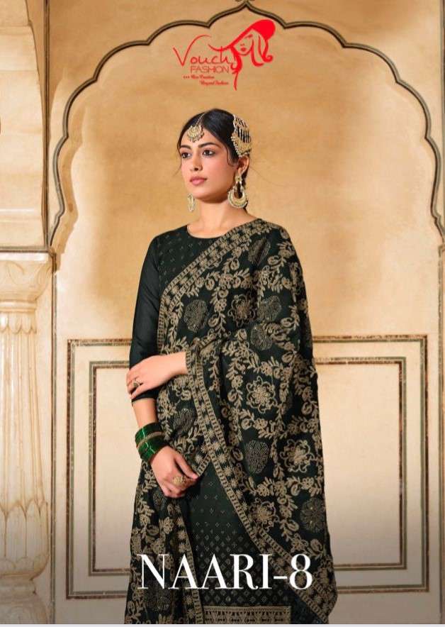 NAARI VOL-8 BY VOUCHE 971 TO 974 SERIES DESIGNER SHARARA SUITS COLLECTION BEAUTIFUL STYLISH COLORFUL FANCY PARTY WEAR & OCCASIONAL WEAR GEORGETTE DRESSES AT WHOLESALE PRICE