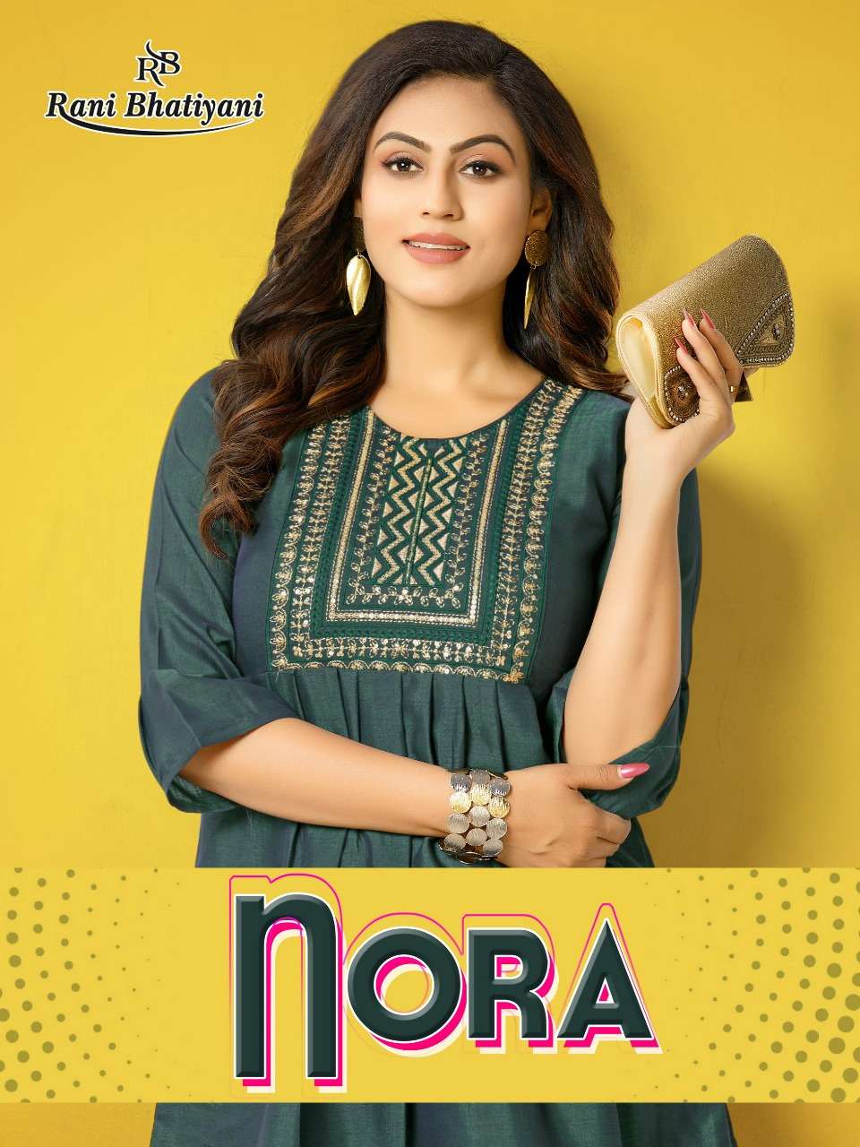NORA BY RANI BHATIYANI 101 TO 106 SERIES BEAUTIFUL STYLISH FANCY COLORFUL CASUAL WEAR & ETHNIC WEAR RAYON WITH WORK TOPS AT WHOLESALE PRICE