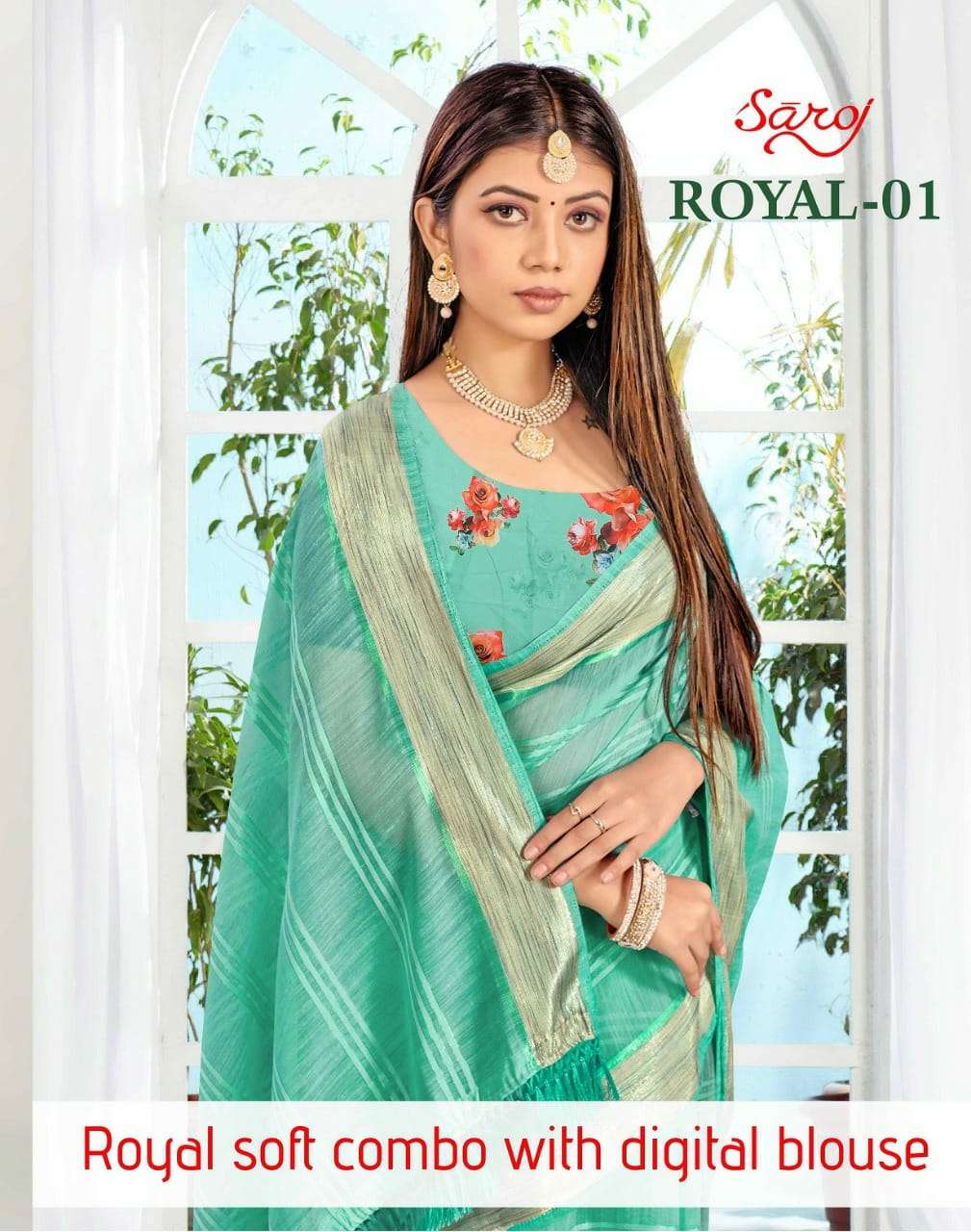 ROYAL VOL-1 BY SAROJ 8801 TO 8806 SERIES INDIAN TRADITIONAL WEAR COLLECTION BEAUTIFUL STYLISH FANCY COLORFUL PARTY WEAR & OCCASIONAL WEAR SOFT COTTON LINEN SAREES AT WHOLESALE PRICE