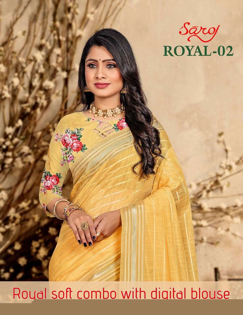 ROYAL VOL-2 BY SAROJ 8901 TO 8906 SERIES INDIAN TRADITIONAL WEAR COLLECTION BEAUTIFUL STYLISH FANCY COLORFUL PARTY WEAR & OCCASIONAL WEAR SOFT COTTON LINEN SAREES AT WHOLESALE PRICE