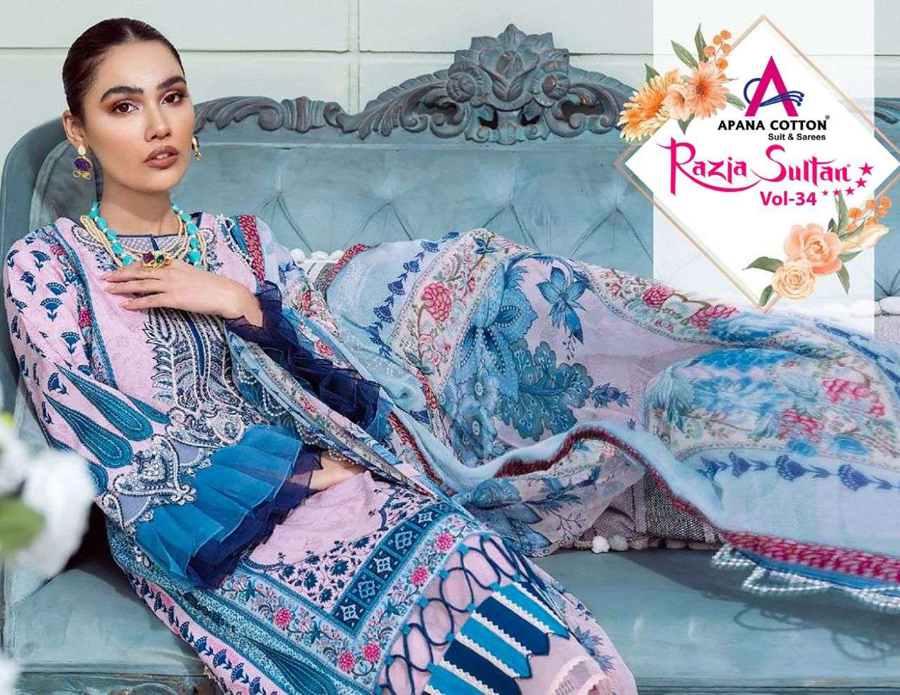 RAZIA SULTAN VOL-34 BY APANA COTTON 34001 TO 34010 SERIES BEAUTIFUL SUITS STYLISH FANCY COLORFUL CASUAL WEAR & ETHNIC WEAR COTTON PRINTED DRESSES AT WHOLESALE PRICE