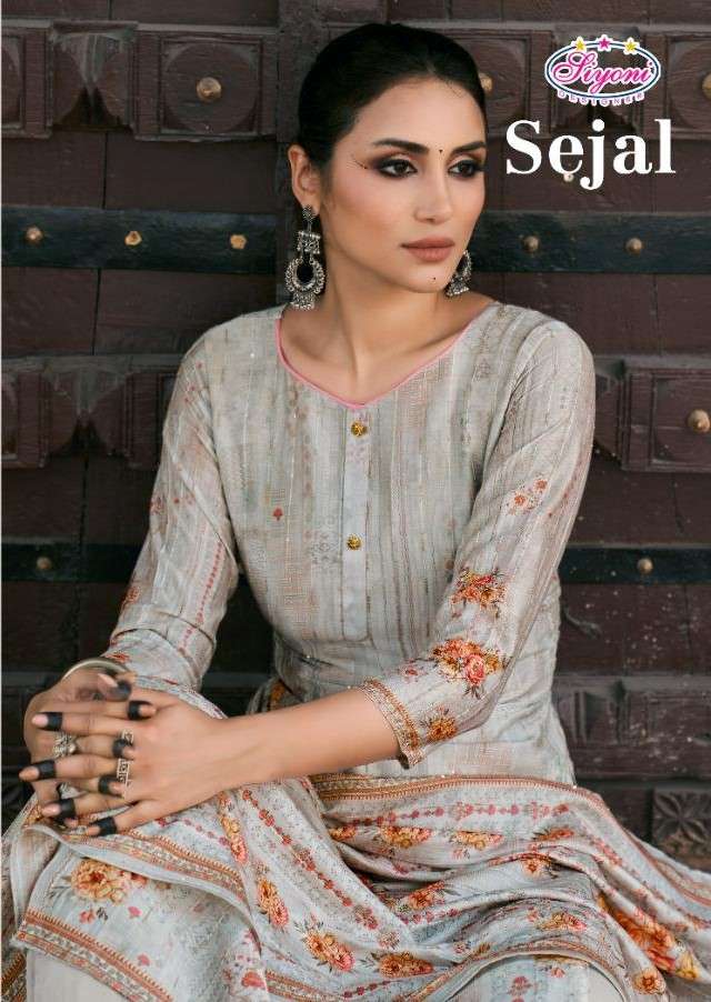 SEJAL BY SIYONI 34001 TO 34006 SERIES BEAUTIFUL SUITS COLORFUL STYLISH FANCY CASUAL WEAR & ETHNIC WEAR PURE MUSLIN DIGITAL PRINT DRESSES AT WHOLESALE PRICE