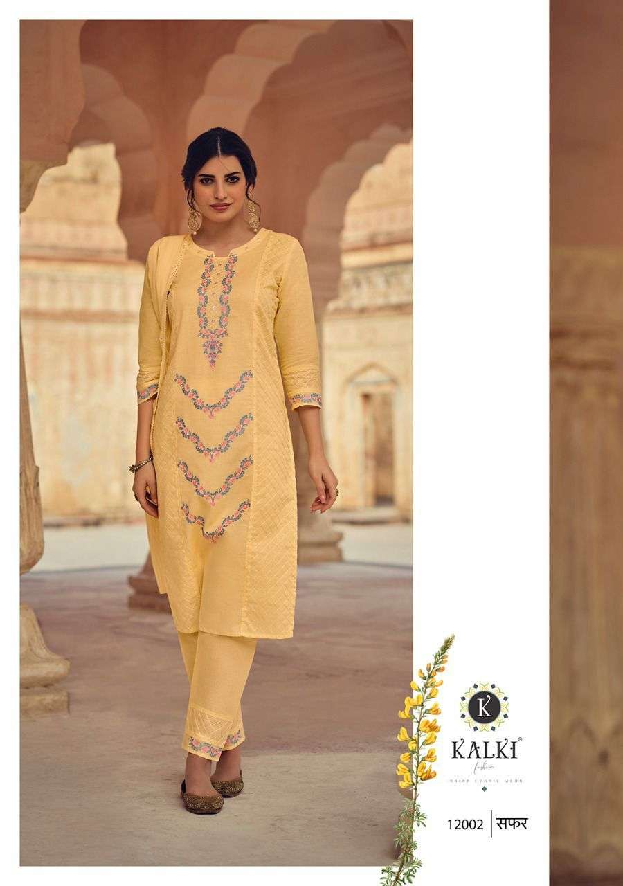 SAFAR BY KALKI 12001 TO 12006 SERIES BEAUTIFUL SUITS COLORFUL STYLISH FANCY CASUAL WEAR & ETHNIC WEAR PURE COTTON EMBROIDERED DRESSES AT WHOLESALE PRICE