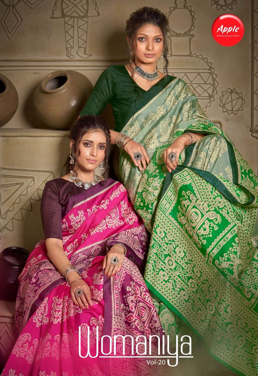 WOMANIYA VOL-20 BY APPLE 20901 TO 20908 SERIES INDIAN TRADITIONAL WEAR COLLECTION BEAUTIFUL STYLISH FANCY COLORFUL PARTY WEAR & OCCASIONAL WEAR BHAGALPURI SAREES AT WHOLESALE PRICE