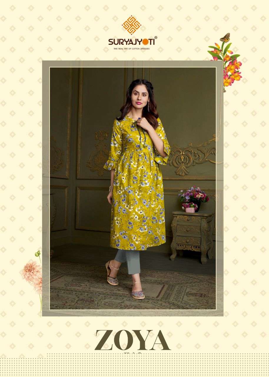 ZOYA VOL-2 BY SURYAJYOTI 2001 TO 2008 SERIES DESIGNER STYLISH FANCY COLORFUL BEAUTIFUL PARTY WEAR & ETHNIC WEAR COLLECTION PURE COTTON KURTIS AT WHOLESALE PRICE