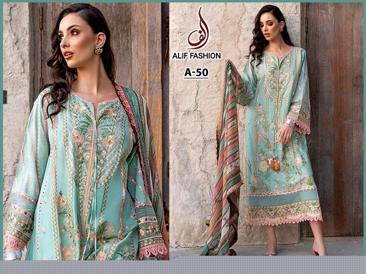 ALIF HIT DESIGN A-50 BY ALIF FASHION PAKISTANI SUITS BEAUTIFUL FANCY COLORFUL STYLISH PARTY WEAR & OCCASIONAL WEAR FAUX GEORGETTE EMBROIDERY DRESSES AT WHOLESALE PRICE