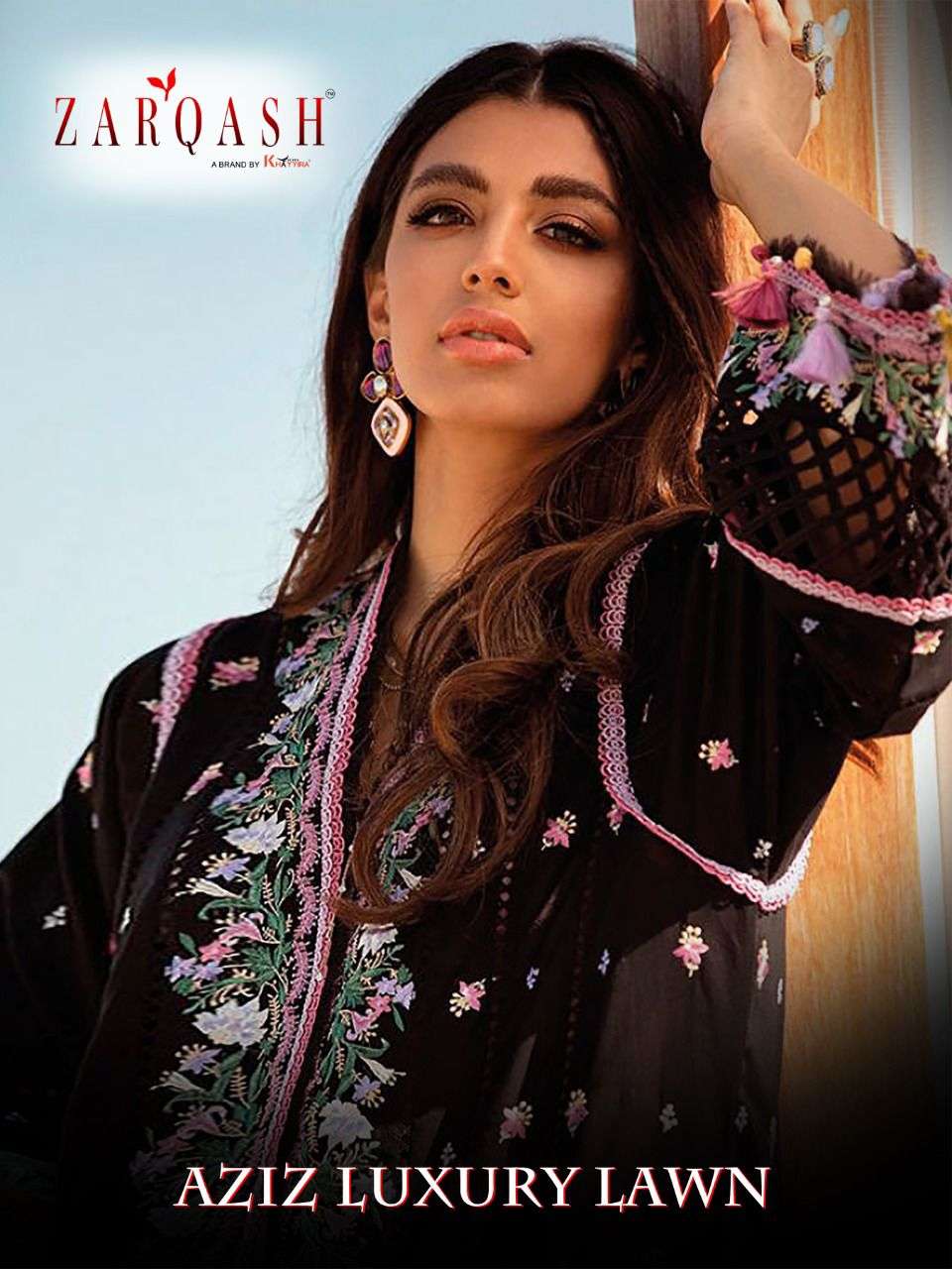 Aziz Luxury Lawn By Zarqash 2171 To 2174 Series Designer Festive Pakistani Suits Collection Beautiful Stylish Fancy Colorful Party Wear & Occasional Wear Cotton Embroidered Dresses At Wholesale Price