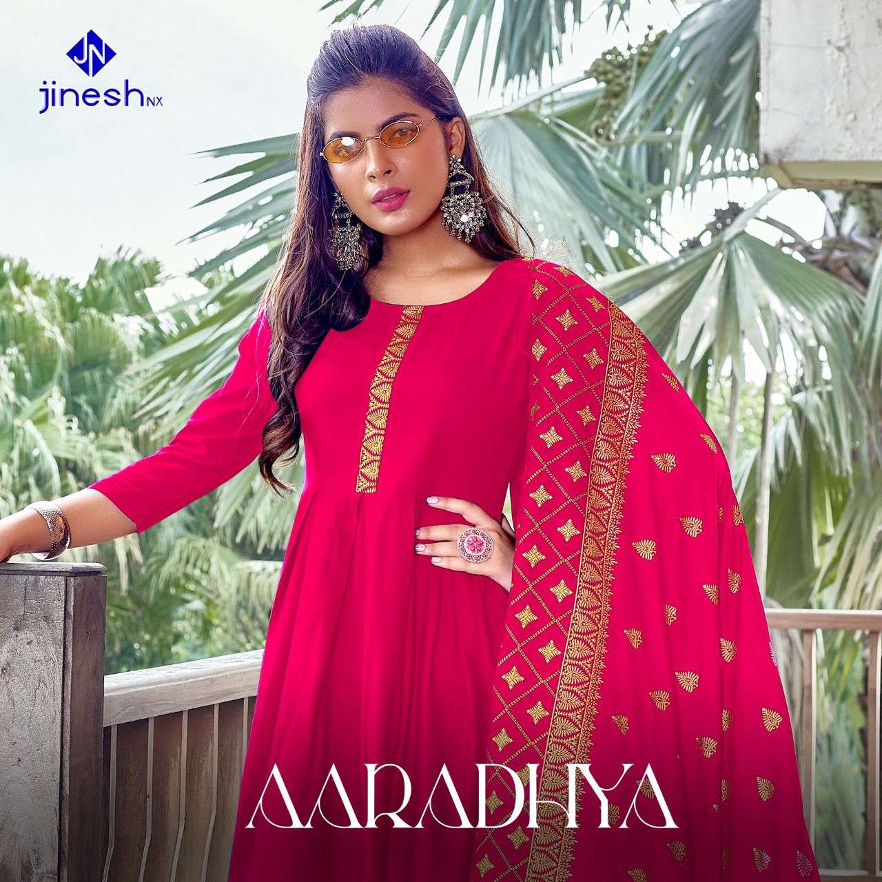 AARADHYA BY JINESH NX 1001 TO 1006 SERIES BEAUTIFUL STYLISH FANCY COLORFUL CASUAL WEAR & ETHNIC WEAR RAYON FOIL PRINT GOWNS WITH DUPATTA AT WHOLESALE PRICE
