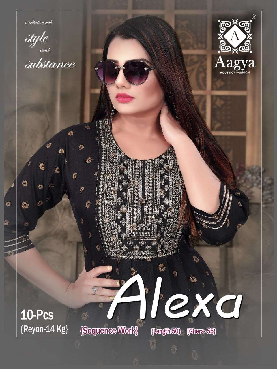 ALEXA BY AAGYA 01 TO 10 SERIES DESIGNER STYLISH FANCY COLORFUL BEAUTIFUL PARTY WEAR & ETHNIC WEAR COLLECTION RAYON GOLD PRINT KURTIS AT WHOLESALE PRICE