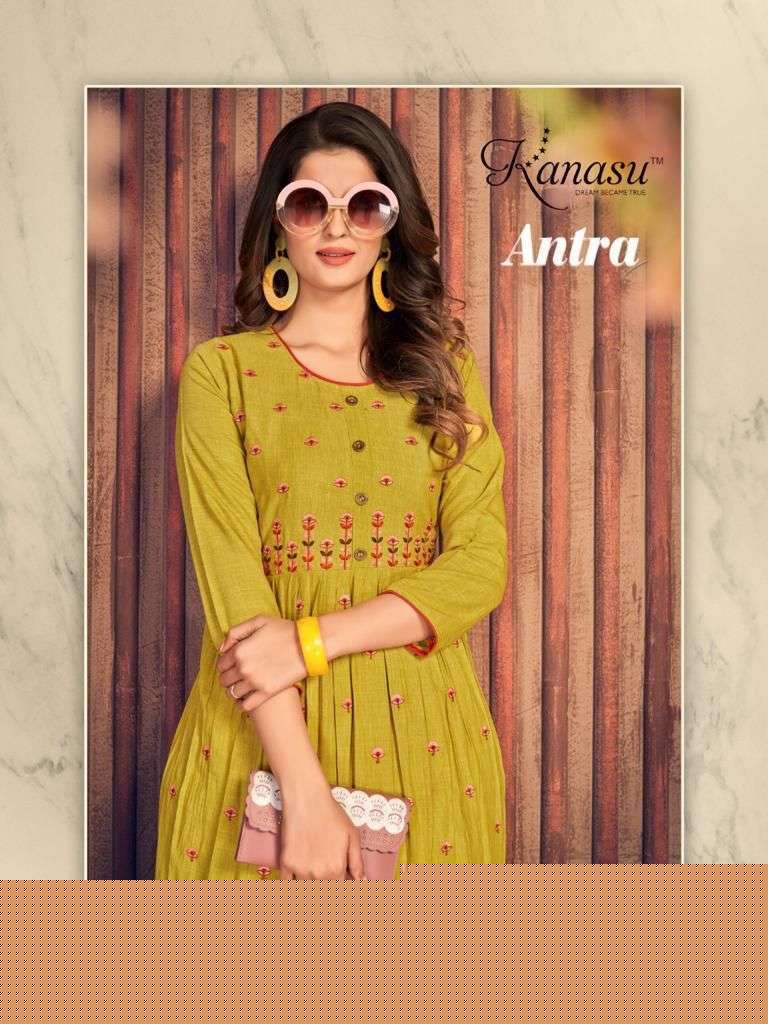 ANTRA BY KANASU 1001 TO 1008 SERIES DESIGNER STYLISH FANCY COLORFUL BEAUTIFUL PARTY WEAR & ETHNIC WEAR COLLECTION PURE RAYON KURTIS AT WHOLESALE PRICE
