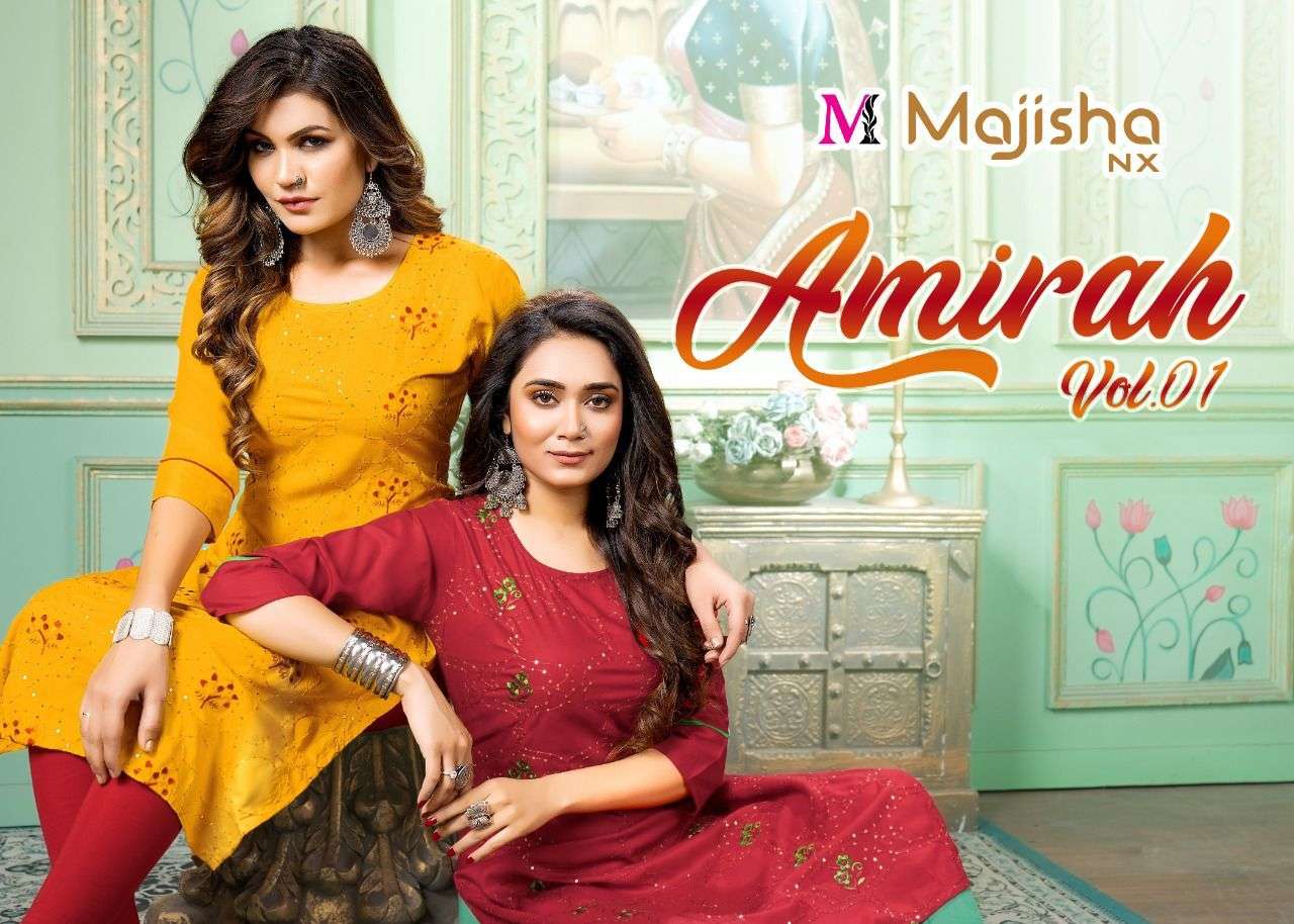 AMIRAH VOL-1 BY MAJISHA NX 101 TO 108 SERIES DESIGNER STYLISH FANCY COLORFUL BEAUTIFUL PARTY WEAR & ETHNIC WEAR COLLECTION PURE RAYON KURTIS AT WHOLESALE PRICE