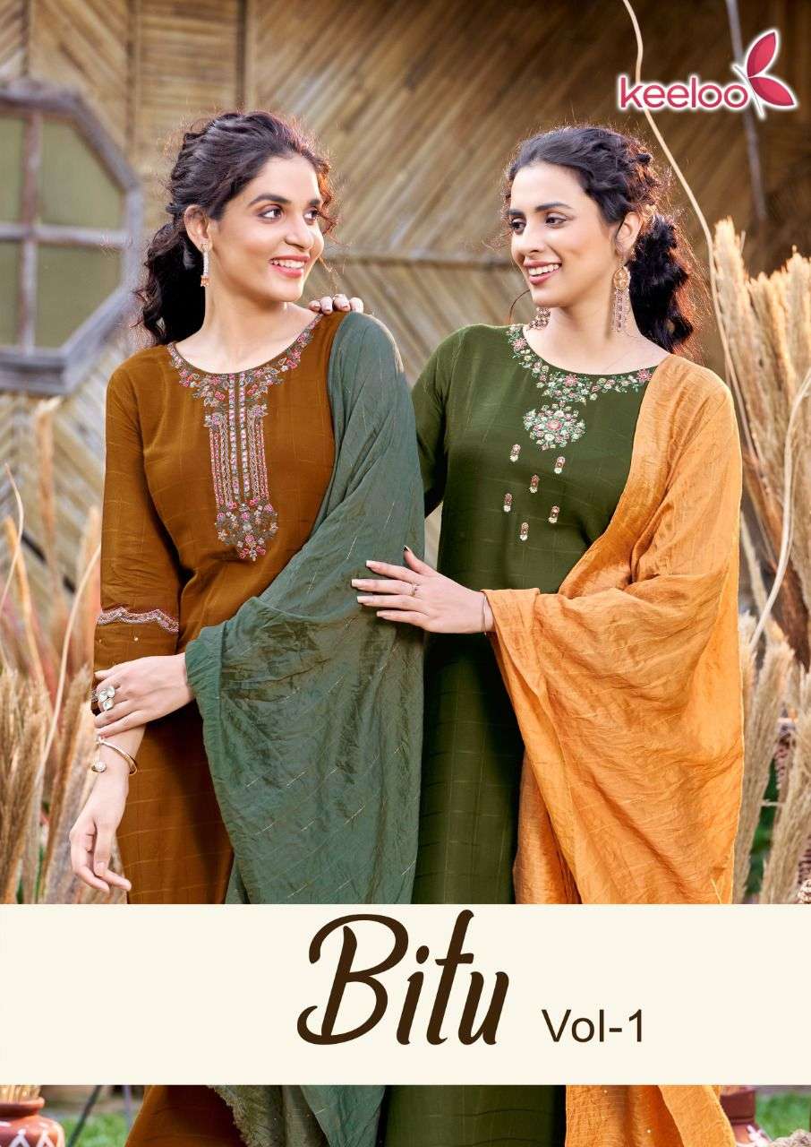 BITU VOL-1 BY KEELOO 1001 TO 1006 SERIES BEAUTIFUL SUITS COLORFUL STYLISH FANCY CASUAL WEAR & ETHNIC WEAR VISCOSE STRIPE DRESSES AT WHOLESALE PRICE