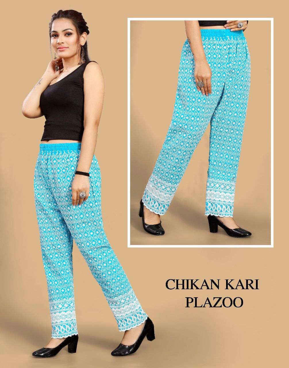 CHIKAN KARI PLAZOO BY RAZZO EXPORTS 01 TO 10 SERIES STYLISH FANCY BEAUTIFUL COLORFUL CASUAL WEAR & ETHNIC WEAR COTTON PALAZZO AT WHOLESALE PRICE