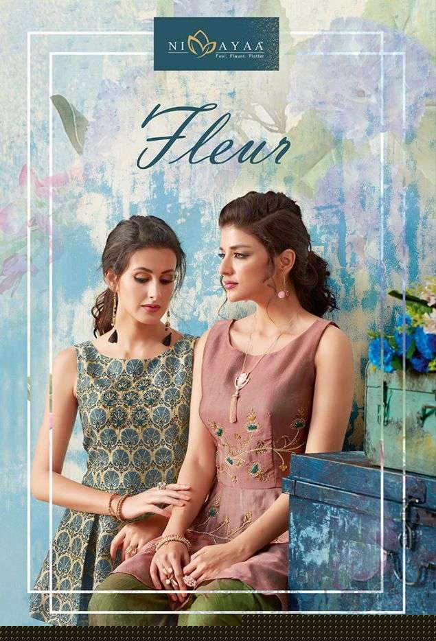 FLEUR BY NIMAYAA DESIGNER STYLISH FANCY COLORFUL BEAUTIFUL PARTY WEAR & ETHNIC WEAR COLLECTION SILK KURTIS WITH BOTTOM AT WHOLESALE PRICE