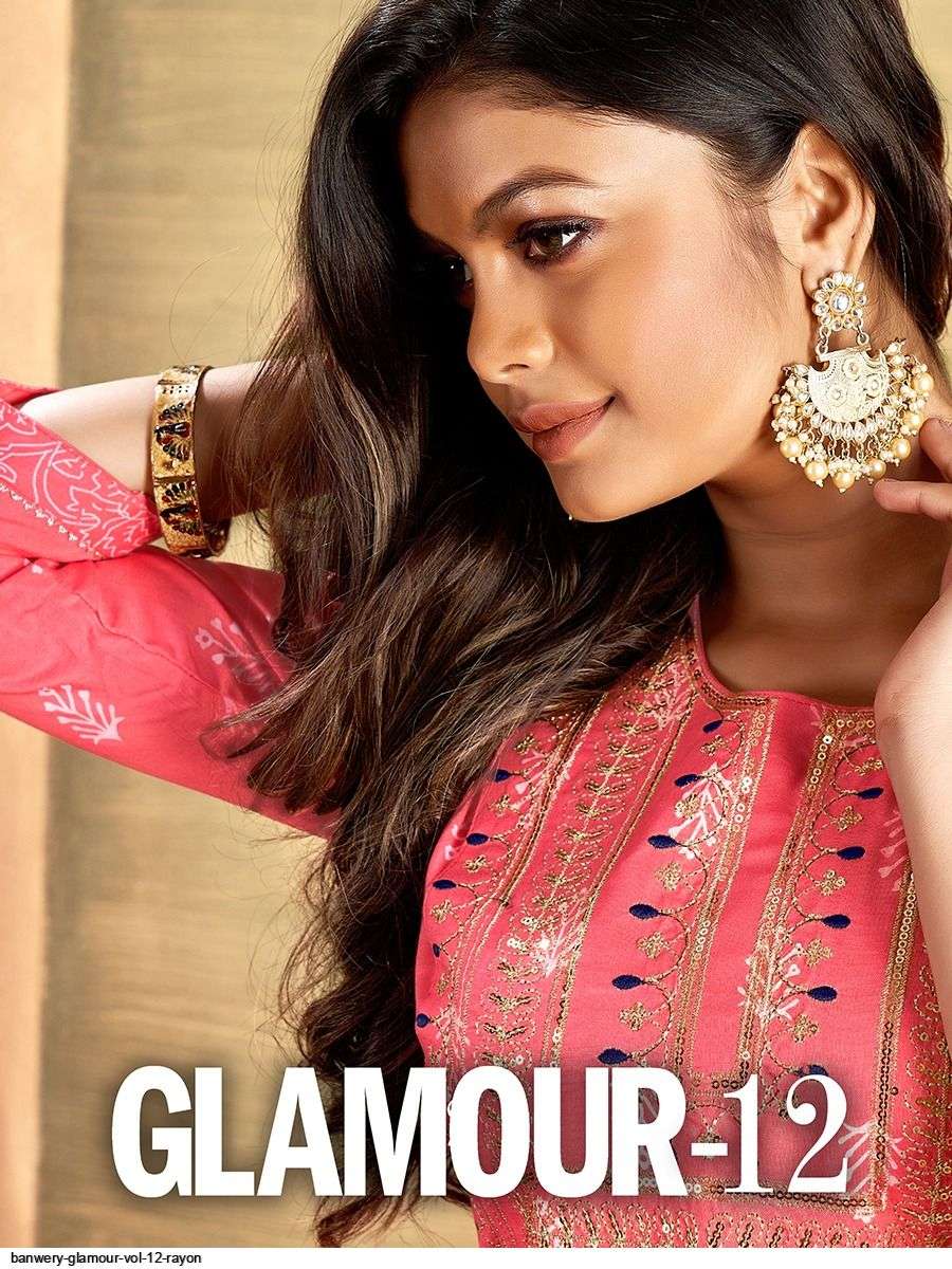 GLAMOUR VOL-12 BY BANWERY FASHION 1001 TO 1004 SERIES BEAUTIFUL STYLISH FANCY COLORFUL CASUAL WEAR & ETHNIC WEAR RAYON GOWNS AT WHOLESALE PRICE
