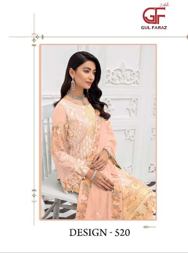GUL FARAZ 520 COLOURS BY GUL FARAZ 520-A TO 520-D SERIES BEAUTIFUL PAKISTANI SUITS COLORFUL STYLISH FANCY CASUAL WEAR & ETHNIC WEAR FAUX GEORGETTE EMBROIDERED DRESSES AT WHOLESALE PRICE