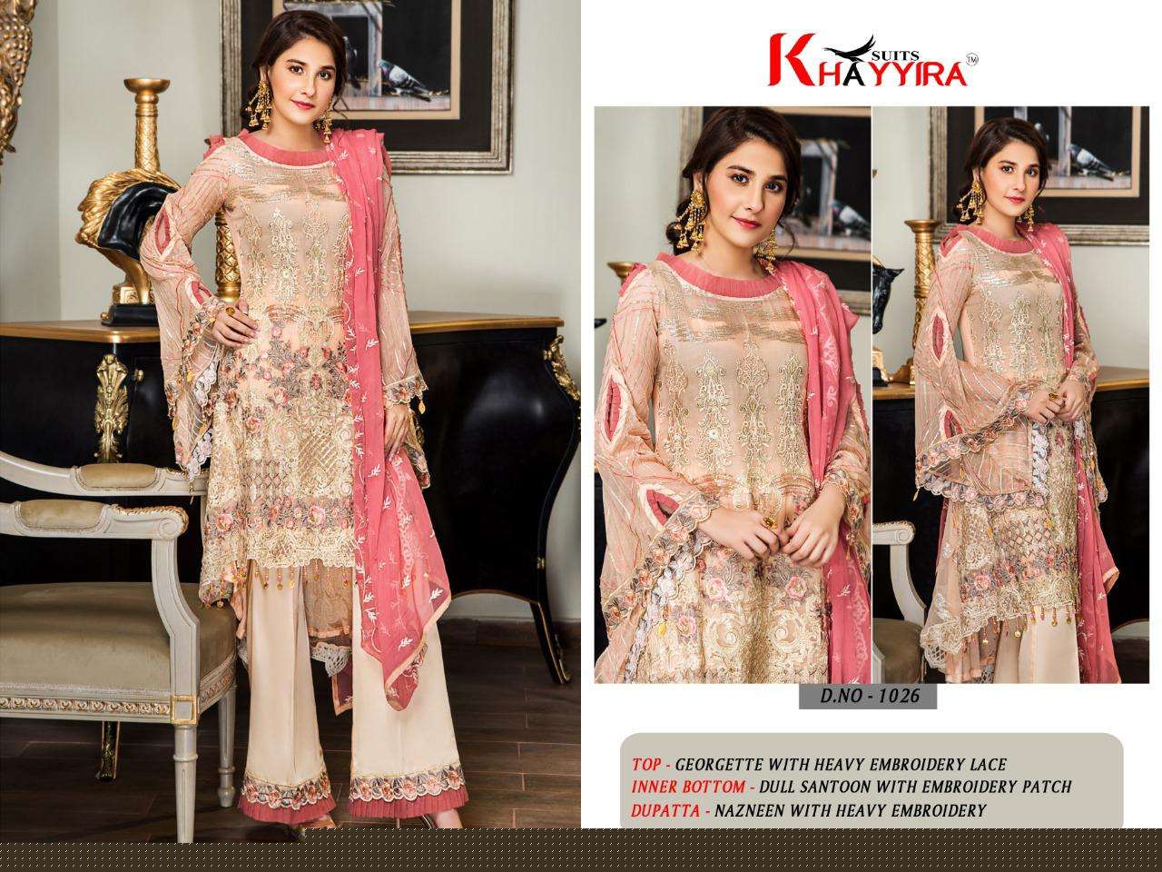 KHAYYIRA HIT DESIGN 1026 BY KHAYYIRA BEAUTIFUL PAKISTANI SUITS COLORFUL STYLISH FANCY CASUAL WEAR & ETHNIC WEAR GEORGETTE EMBROIDERED DRESSES AT WHOLESALE PRICE