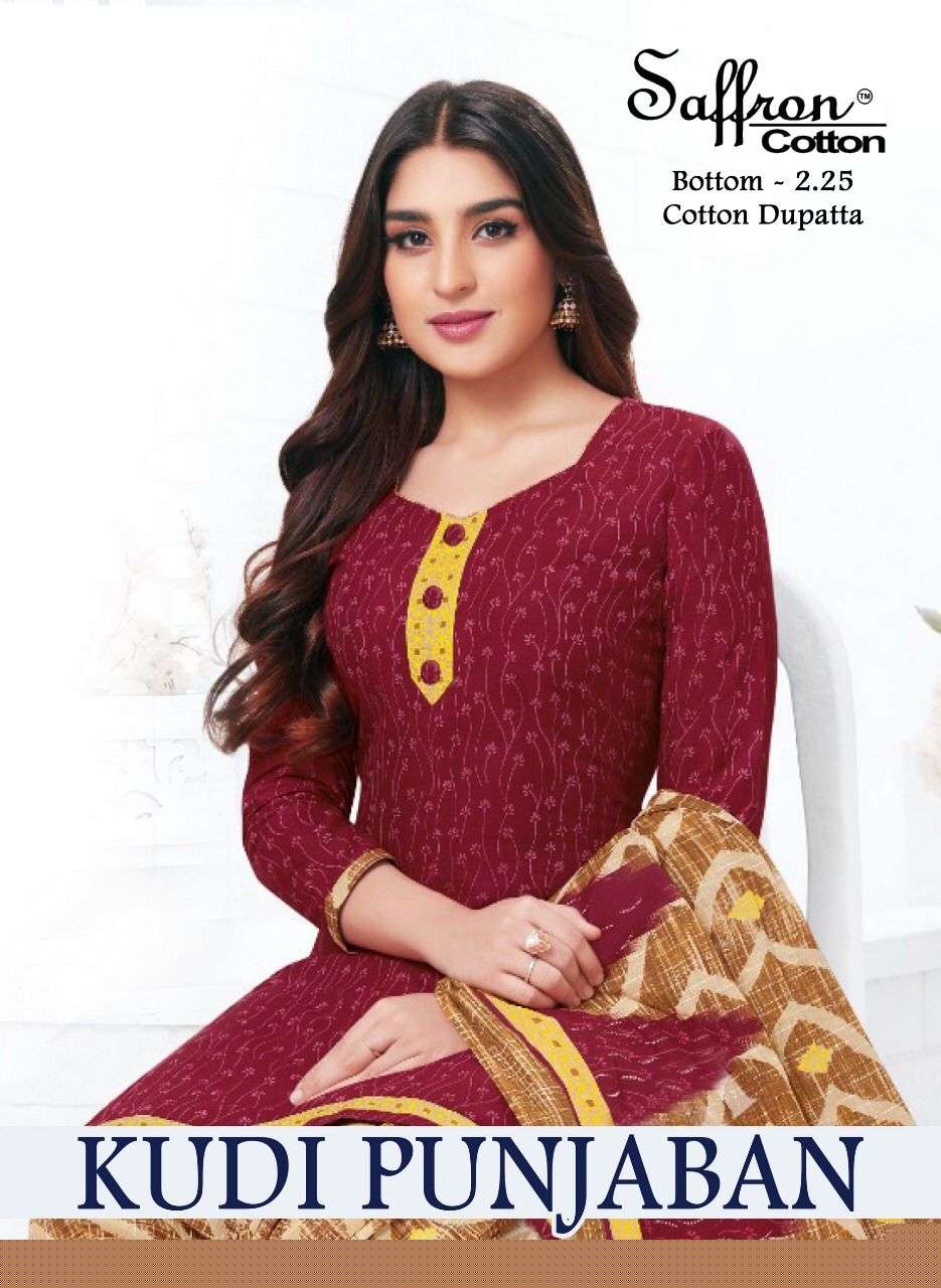 KUDI PUNJABAN BY SAFFRON COTTON 1001 TO 1012 SERIES BEAUTIFUL SUITS COLORFUL STYLISH FANCY CASUAL WEAR & ETHNIC WEAR INDO COTTON DRESSES AT WHOLESALE PRICE