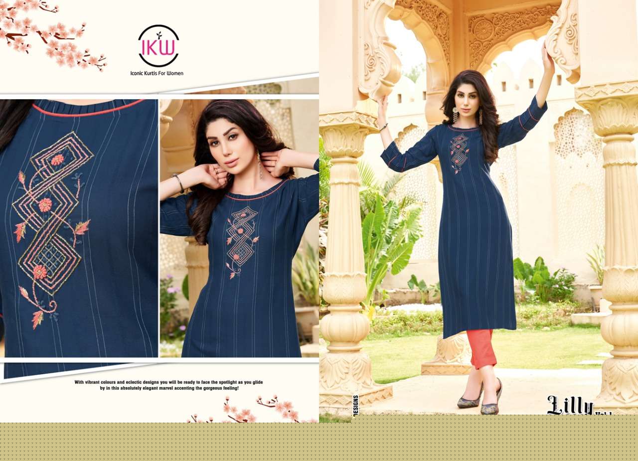 LILLY VOL-1 BY IKW 001 TO 008 SERIES DESIGNER STYLISH FANCY COLORFUL BEAUTIFUL PARTY WEAR & ETHNIC WEAR COLLECTION VISCOSE KURTIS AT WHOLESALE PRICE