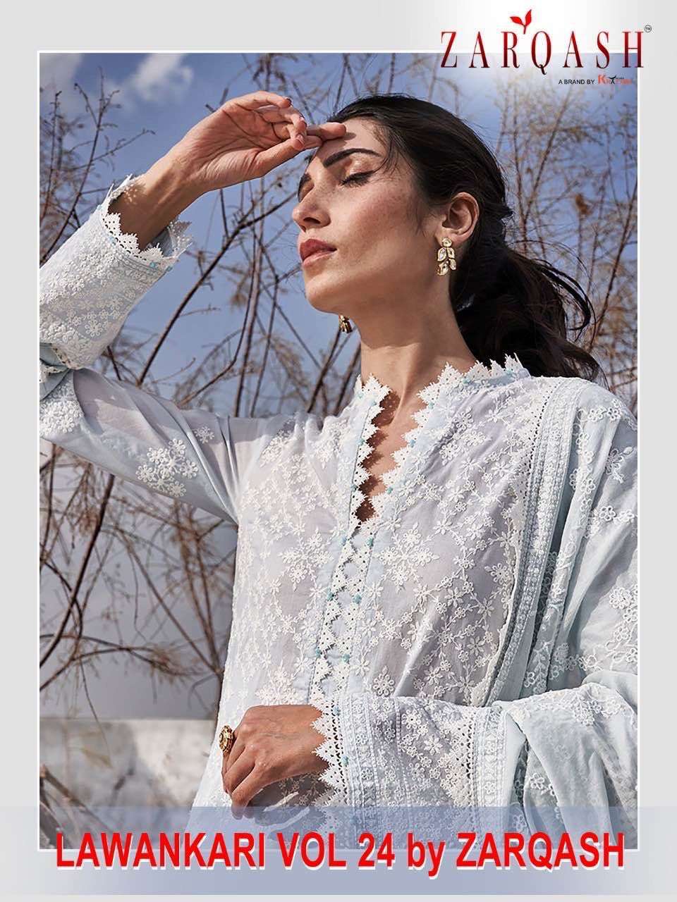 Lawnkari Vol-24 By Zarqash 2155 To 2159 Series Designer Pakistani Suits Beautiful Stylish Fancy Colorful Party Wear & Occasional Wear Pure Cotton Embroidered Dresses At Wholesale Price