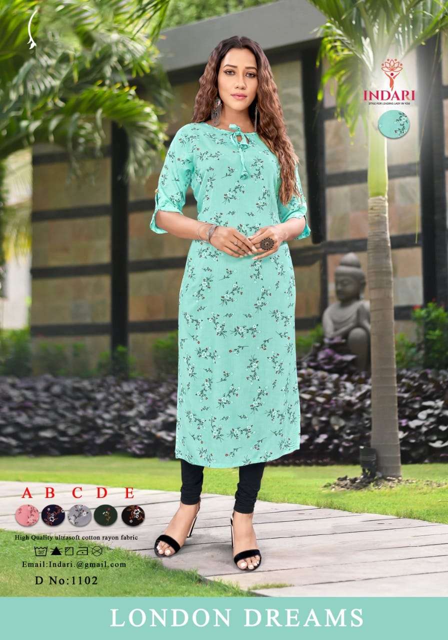 LONDON DREAMS VOL-2 BY INDARI 1101 TO 1111 SERIES DESIGNER STYLISH FANCY COLORFUL BEAUTIFUL PARTY WEAR & ETHNIC WEAR COLLECTION RAYON PRINT KURTIS AT WHOLESALE PRICE