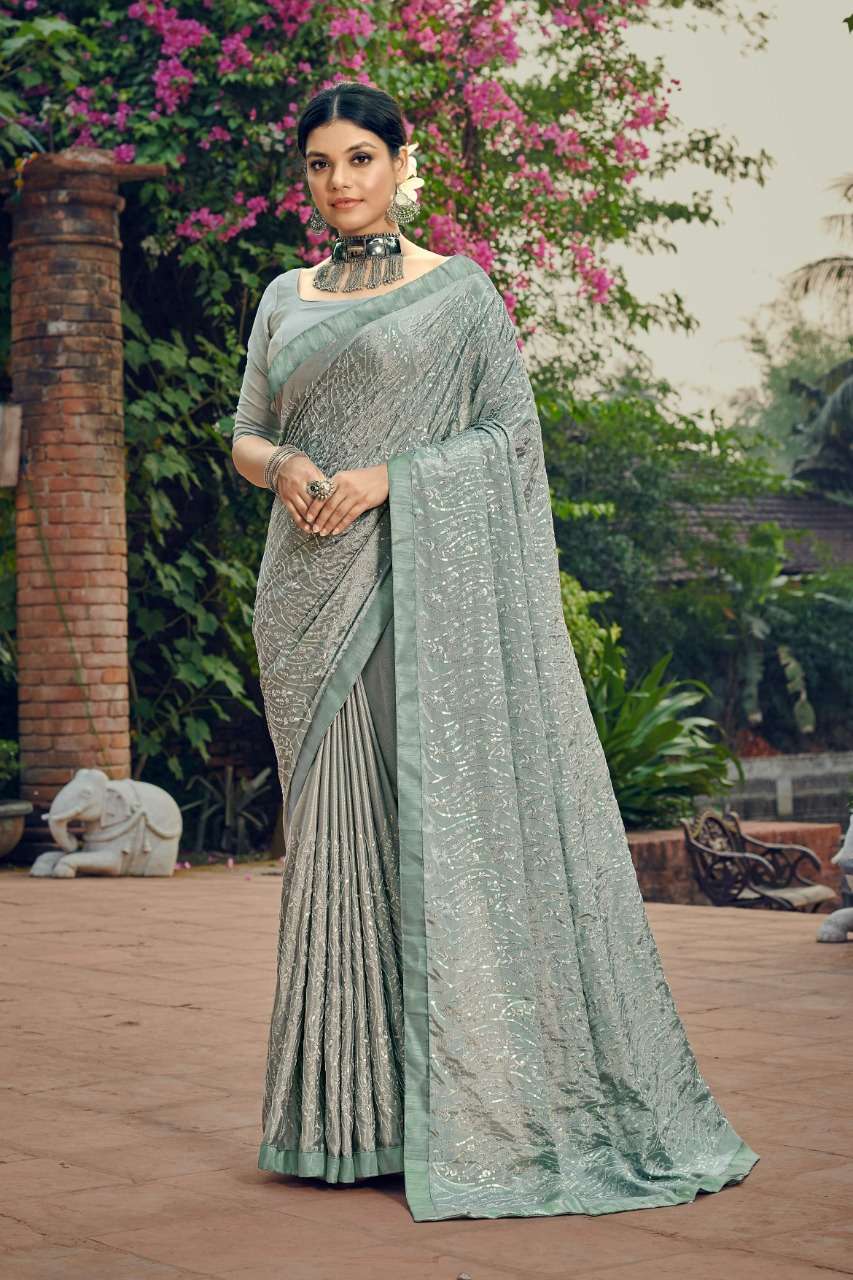 METALIC SEQUENCE BY YADU NANDAN FASHION 01 TO 06 SERIES INDIAN TRADITIONAL WEAR COLLECTION BEAUTIFUL STYLISH FANCY COLORFUL PARTY WEAR & OCCASIONAL WEAR CREPE CHIFFON SAREES AT WHOLESALE PRICE