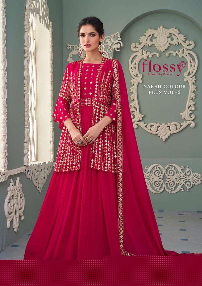 NAKSH COLOUR PLUS VOL-2 BY FLOSSY 52-A TO 52-D SERIES BEAUTIFUL SUITS COLORFUL STYLISH FANCY CASUAL WEAR & ETHNIC WEAR HEAVY REAL GEORGETTE DRESSES AT WHOLESALE PRICE