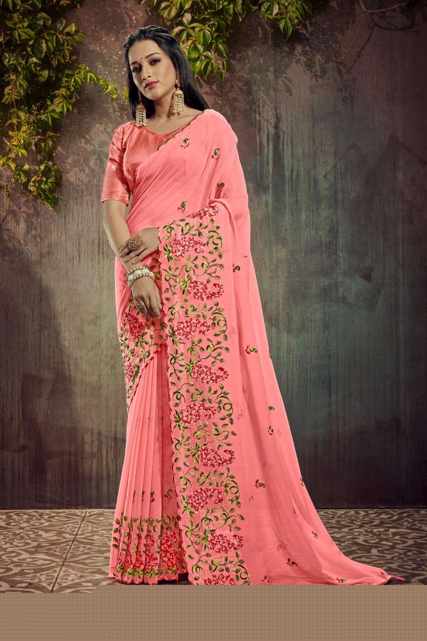 PRISTI GEORGETTE BY YADU NANDAN FASHION 01 TO 04 SERIES INDIAN TRADITIONAL WEAR COLLECTION BEAUTIFUL STYLISH FANCY COLORFUL PARTY WEAR & OCCASIONAL WEAR GEORGETTE EMBROIDERED SAREES AT WHOLESALE PRICE