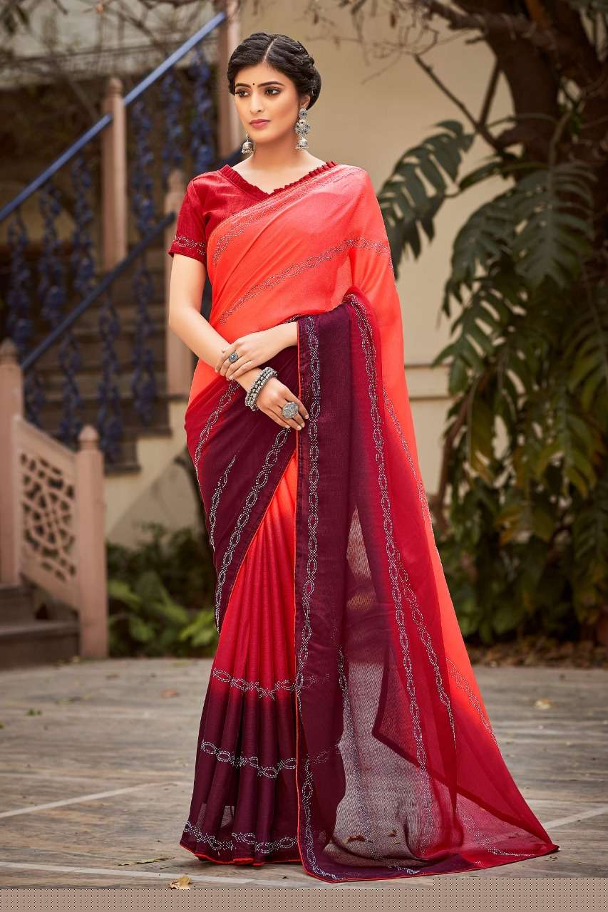 PINKVILLA SWAROVSKI BY YADU NANDAN FASHION 01 TO 05 SERIES INDIAN TRADITIONAL WEAR COLLECTION BEAUTIFUL STYLISH FANCY COLORFUL PARTY WEAR & OCCASIONAL WEAR MOSS CHIFFON SAREES AT WHOLESALE PRICE