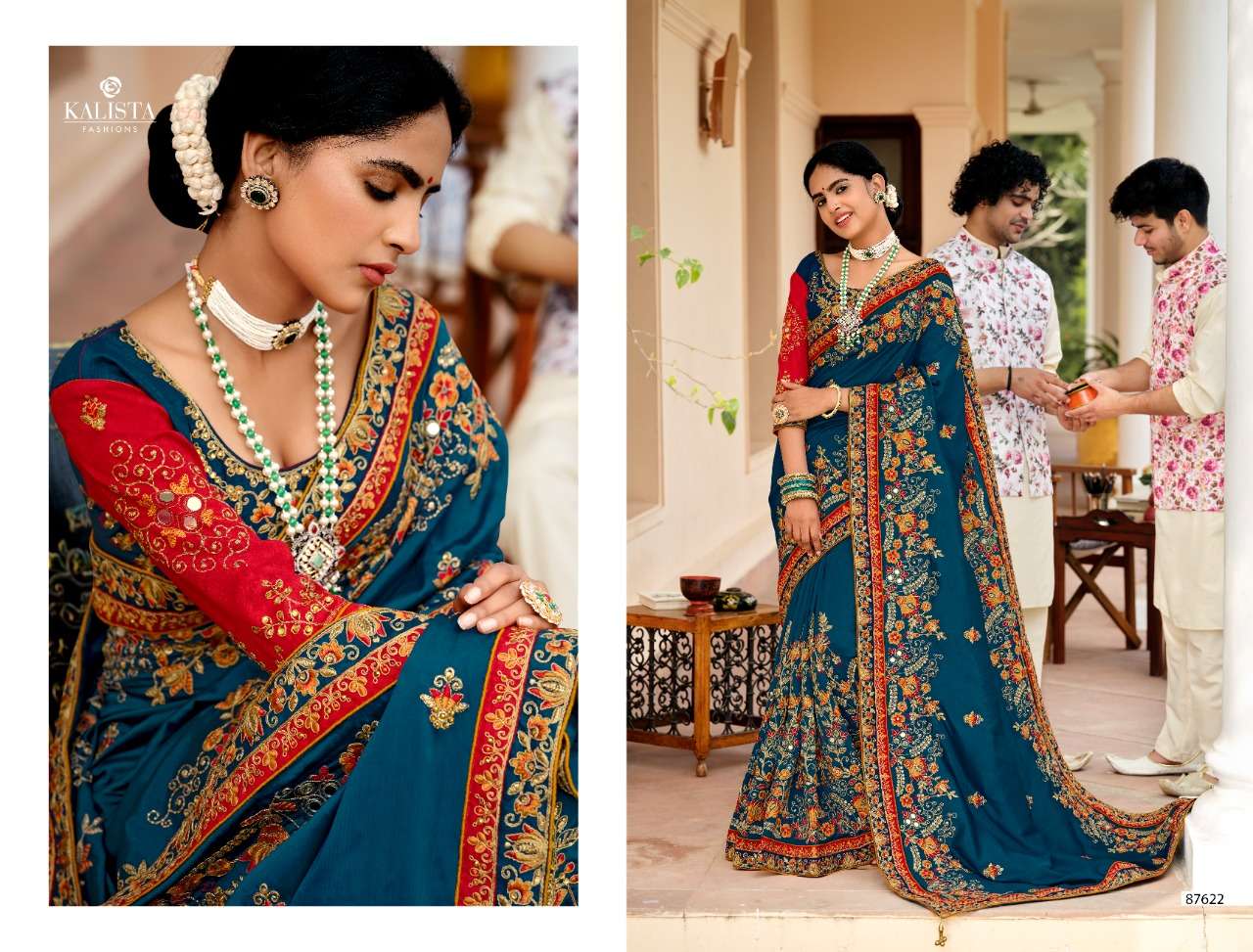RAJNANDANI BY KALISTA FASHION 87621 TO 87626 SERIES INDIAN TRADITIONAL WEAR COLLECTION BEAUTIFUL STYLISH FANCY COLORFUL PARTY WEAR & OCCASIONAL WEAR GEORGETTE EMBROIDERED SAREES AT WHOLESALE PRICE