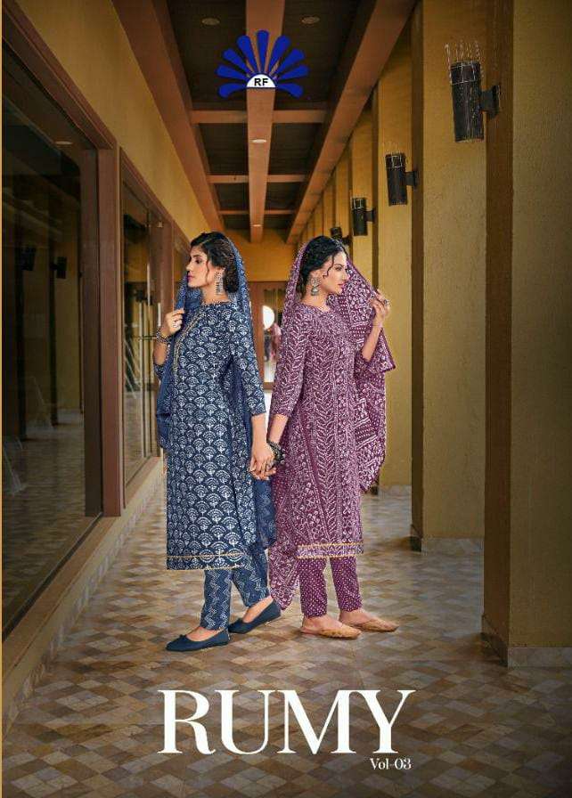 RUMY VOL-3 BY RADHA FAB 3001 TO 3010 SERIES BEAUTIFUL STYLISH SUITS FANCY COLORFUL CASUAL WEAR & ETHNIC WEAR & READY TO WEAR HEAVY COTTON PRINTED DRESSES AT WHOLESALE PRICE