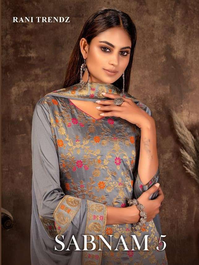 SABNAM VOL-5 BY RANI TRENDZ 1036 TO 1039 SERIES BEAUTIFUL SHARARA SUITS COLORFUL STYLISH FANCY CASUAL WEAR & ETHNIC WEAR DOLA JACQUARD DRESSES AT WHOLESALE PRICE